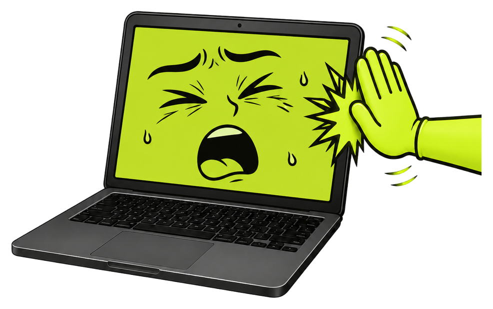 Комиксный MacBook реагирует на лёгкий шлепок